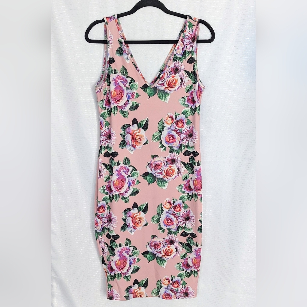 Zara | Women's Floral Bodycon V-Neck Dress | Size Large